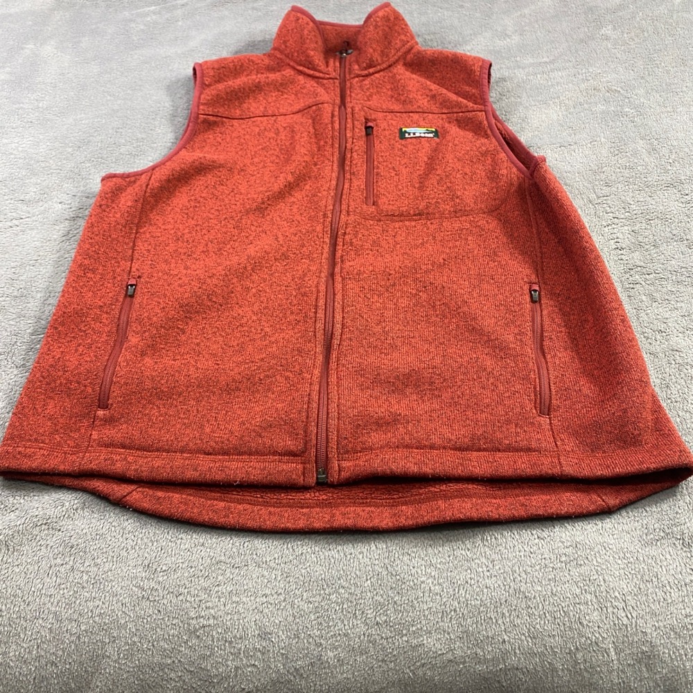 LL Bean Mens Sweater Fleece Vest Rust Orange Heather Full Zip Large 505574